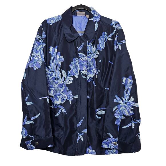 Chico's Women's High Seas Floral Jacket Size XL 16 Full Zip Lightweight Layering - Picture 1 of 10